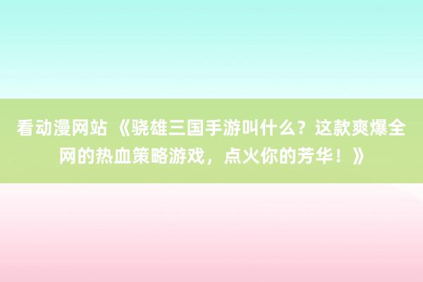 看动漫网站 《骁雄三国手游叫什么？这款爽爆全网的热血策略游戏，点火你的芳华！》